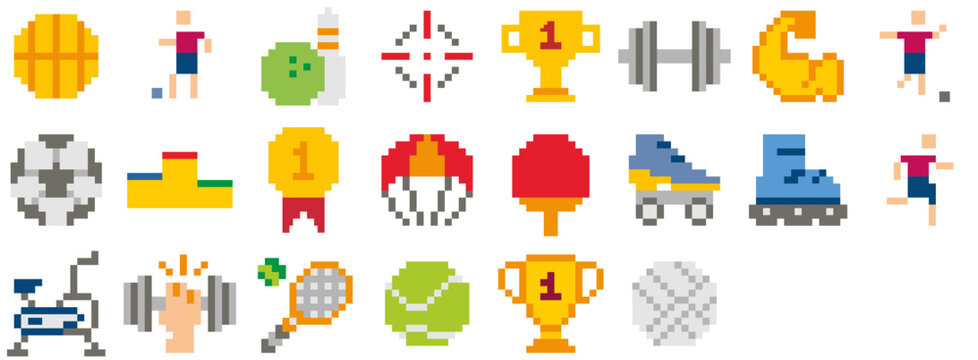 Set of Sports icons. Sport, ball, competition, game, activity, fitness, sports, football, soccer, play, player, championship, physical exercise, tennis. Vector icon collection.