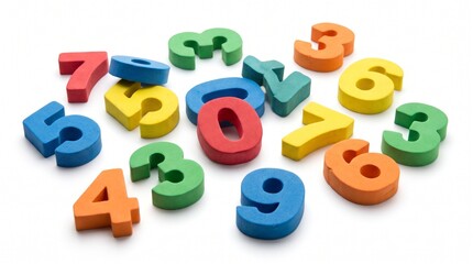 Fototapeta premium Scattered colorful number toys for children's education and learning, perfect for early development and play activities