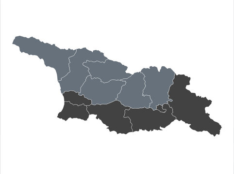 Georgia Country Map with Administrative Regions in Minimalist Grayscale