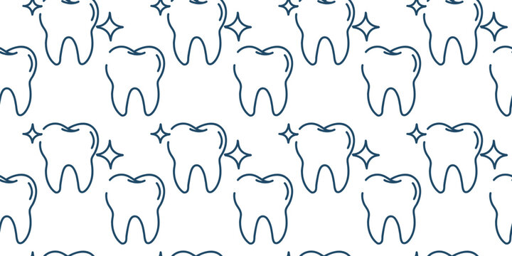 seamless pattern with sparkling tooth icons on white background vector illustration