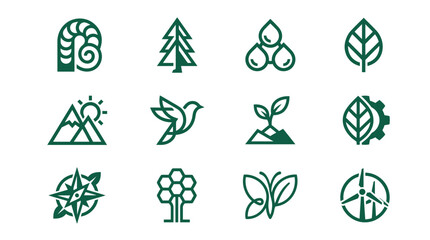 Fototapeta premium Green ecological and environmental protection icon set.