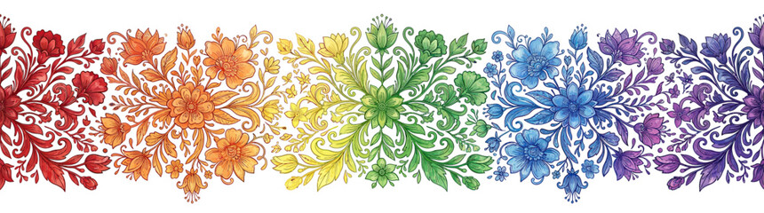 Fototapeta premium Rainbow Floral Pattern Border