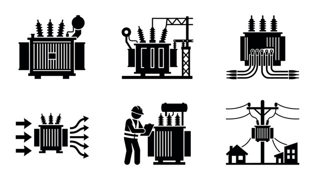 Set of electrical transformer icons
