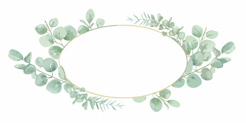 elegant circular wreath featuring watercolor eucalyptus leaves on white background greenery floral design botanical art nature inspired frame ornament decorative soft colors natural © Apurba