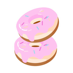 Obraz premium Two Sweet Pink Glazed Donuts with Colorful Sprinkles Stacked Vector