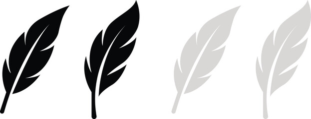 Black feather silhouette vector icon set featuring detailed bird quills fluffy plumes eagle wing down tail feathers and bohemian tribal graphic design elements. © KHOKON