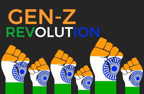 Gen Z Revolution in India Concept with Indian Flag and Cockroach Janta Party Typography Symbolizing Youth Protest, Student Activism, Democracy, and Demand for Accountability