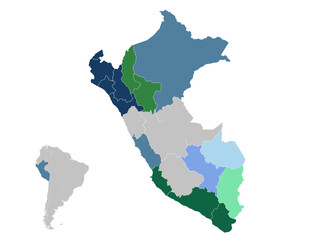 Fototapeta premium Peru Regional Map with South America Inset
