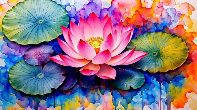 Digital vintage watercolor lotus floral bouquet abstract background