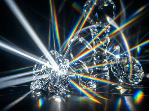 Abstract Light Reflections and Rainbow Spectrums in Dark Background.