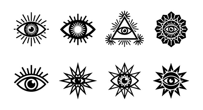 Mystical Eye Symbols Vector Set, Occult All Seeing Eye Icons, Esoteric Sacred Geometry Graphics, Spiritual Vision Icons