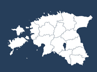Fototapeta premium Estonia Administrative Map with County Divisions on Dark Blue Background