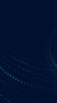 Abstract circular light trails with glowing neon particles on a dark blue background, tech motion graphics, data streams, digital plexus network, science fiction atmosphere