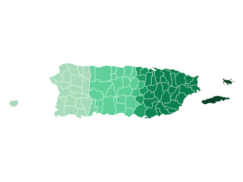 Puerto Rico Green Gradient Map with Municipalities and Administrative Borders