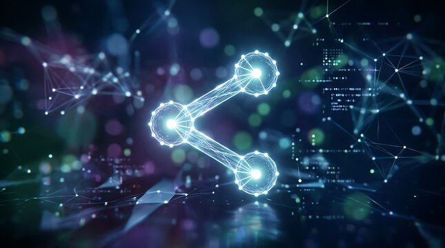 Glowing digital share icon representing connectivity in tech network
