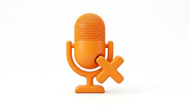 Orange microphone icon with a cross sign representing mute or disabled audio isolated on white background