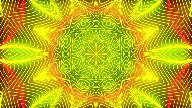 Abstract glowing golden orange neon geometric mandala pattern background