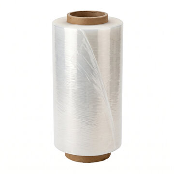 Pallet wrap isolated on white background; transparent plastic roll  