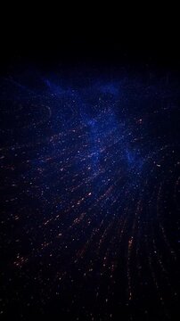 Abstract deep blue starlight particles moving in dark void, ethereal space dust energy flowing, magical shimmering galaxy backdrop, cosmic motion background