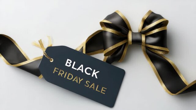 Elegant Black Friday Sale Tag with Luxurious Ribbon and Bow