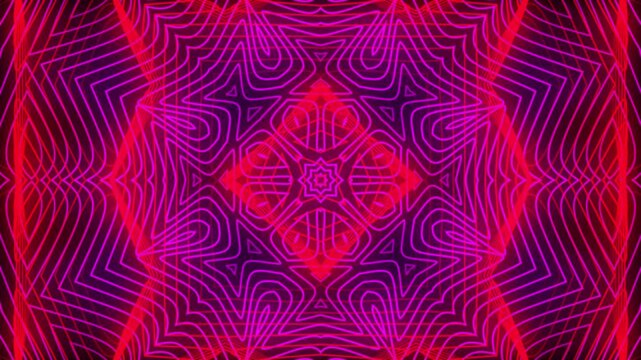 Abstract glowing pink and purple neon geometric mandala pattern background