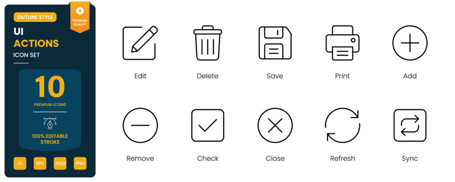ui action icon line style edit delete save refresh editable stroke vector set