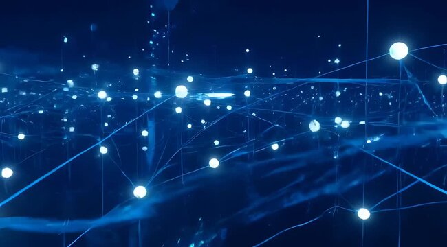 Abstract digital network connection with glowing nodes and lines, representing data flow, cloud computing, technology, global communication
