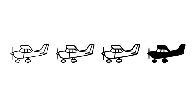 Small Aircraft Vector Icons, Cessna Style Planes, Aviation Graphics, Simple Line Art