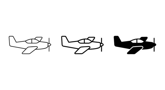 Single Engine Propeller Aircraft Icons, Small Plane Vector Graphics, Aviation Transportation Symbols