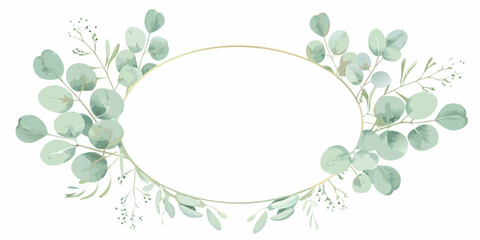 elegant circular wreath featuring watercolor eucalyptus leaves on white background floral design greenery botanical art nature inspired ornamental decorative frame soft colors natural © Ranajit