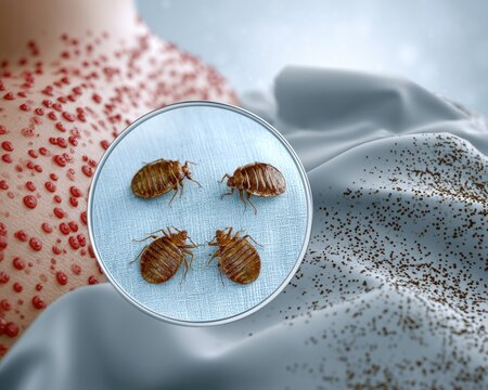 Close-up of Bed Bugs and Infested Skin with Bites.