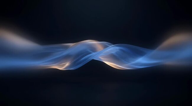 Abstract flowing blue and golden silk wave on dark background, smooth liquid motion for elegant presentation background