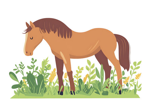 Horse illustration, flat vector cartoon horse character isolated on white background