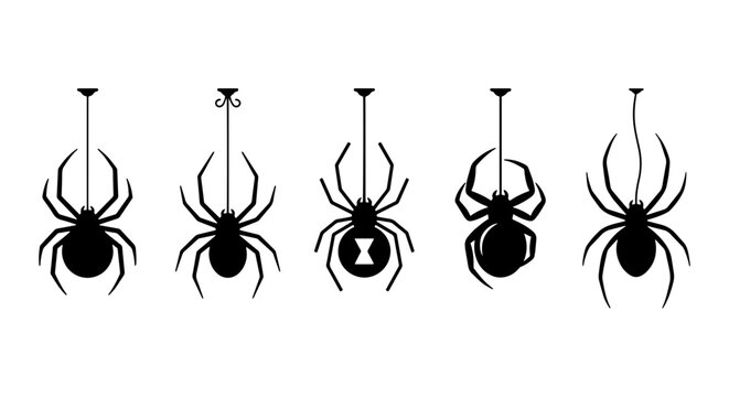 Spider Guitar Icons, Insect Musical Instruments, Black Arachnid Vector Graphics, Halloween Sound Symbols