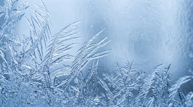 Macro closeup of intricate ice crystal formations and frozen frost patterns