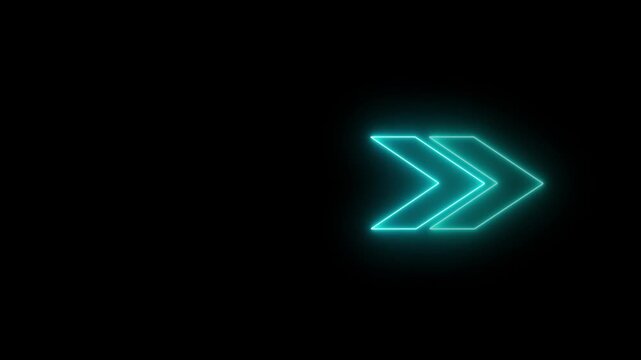 Three bright cyan neon arrows with a glowing outline are arranged horizontally pointing to the right visual effect that conveys speed and Modern Technology Motion Graphics.