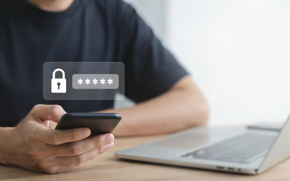 Person using smartphone with digital password lock screen