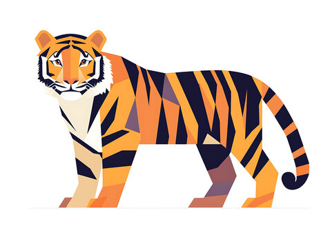 Tiger Flat Vector Illustration, Cute Wildlife Animal Cartoon Icon Isolated on White Background
