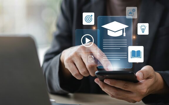 Elearning and online education concept with digital icons