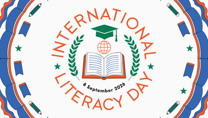 Obraz premium International literacy day 8 september 2026 emblem design