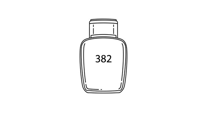Outline of a small bottle with number 382, isolated on white background