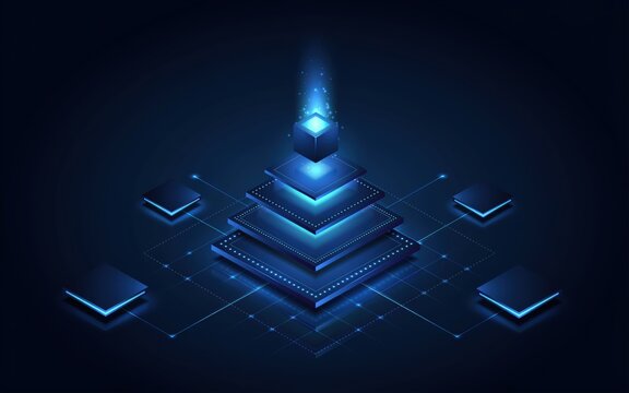 Abstract digital technology background with glowing data cube