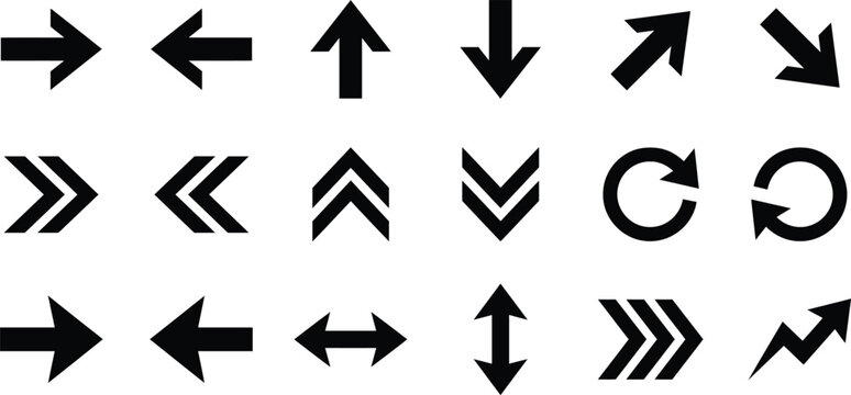 A collection of various black hand drawn arrow icons isolated on a white background for navigation design and digital user interface elements