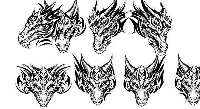 Collection of six dragon heads in various angles and styles