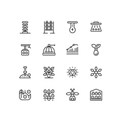 Fototapeta premium Smart agriculture and hydroponic farming linear icon set representing automated greenhouse technology