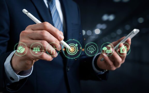 Businessman using digital tablet for sustainable business development