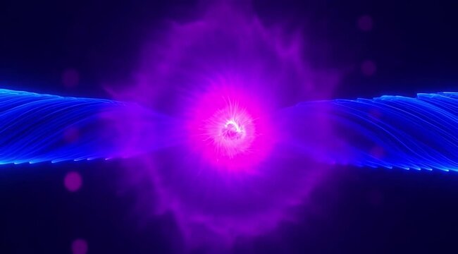 Abstract swirling neon light particles forming a rotating energy vortex, cybernetic data stream, futuristic motion background
