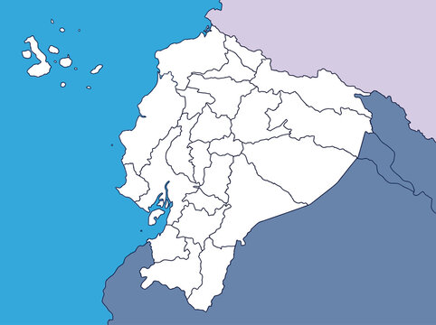 Ecuador Map with Provincial Borders and Galapagos Islands