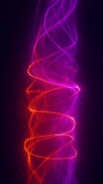 Abstract swirling neon light particles in purple and red, dynamic energy flow, motion background for digital media, magical plasma effect