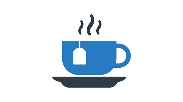 Blue cup of hot tea with tea bag icon